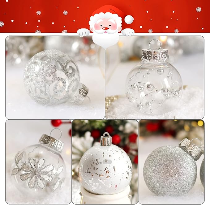 Christmas Ornaments Set, 30ct 2.36inch Assorted Clear Christmas Ornaments Shatterproof for Christmas Tree Decoration Silver Hanging Balls for Thanksgiving Xmas Wedding Party Home Indoor Outdoor Decor