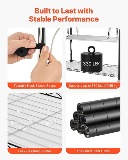 VEVOR Indoor Greenhouse with Grow Light, 59 in Tall 4-Tier Plant Stand with Clear Cover, Timer & Hygrometer, 180W Full Spectrum Grow Lights, Metal Lighted Plants Shelf Holder for Indoor Plants