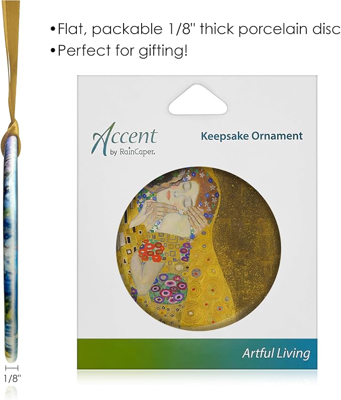 Christmas Tree Ornament, Porcelain Klimt The Kiss fine Art Keepsake Ornament by RainCaper