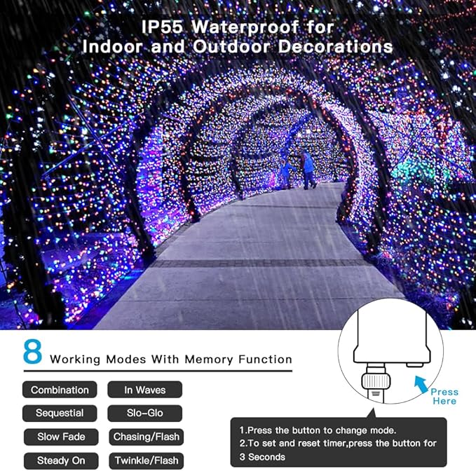 AmyHomie Color Changing Halloween Lights, 108Ft 300LED Warm White&Multicolor Christmas String Lights, 8 Modes Waterproof Fairy String Lights for Outdoor & Indoor Tree Home Patio Garden Decor