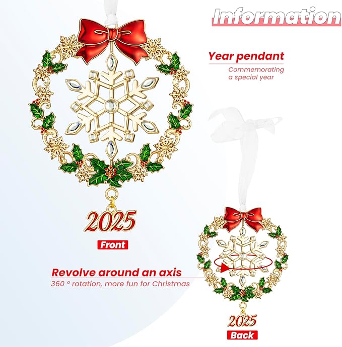 Christmas Tree - 2025 Rotation Snowflake Hanging Ornaments Pendant of Car Charm Holiday Keepsake Gift Home Decor (Snowflake Gold)