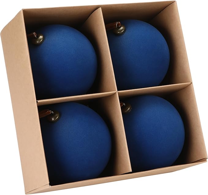 Sea Team 4-Pack Large Flocked Velvet Christmas Tree Ball Ornaments Set, Hanging Velour Baubles, Shatterproof Plastic Decorations for Xmas Tree, Wreath, Garland, 150mm/5.91 Inches, Royal Blue