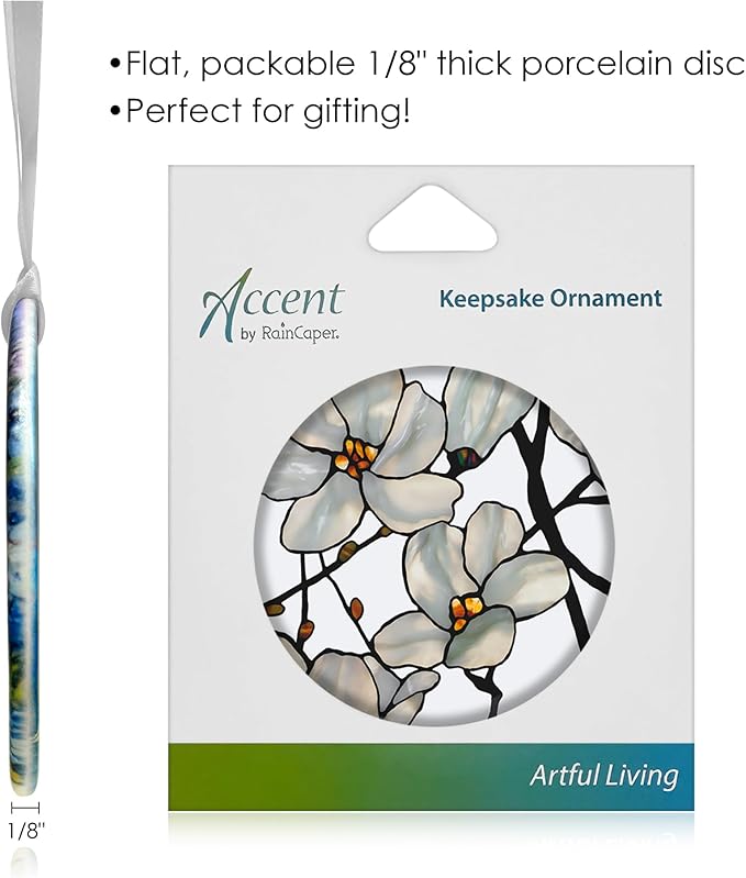 Christmas Tree Ornament, Porcelain Tiffany Magnolia fine Art Keepsake Ornament by RainCaper