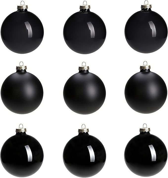 Black Glass Christmas Ball Ornaments for Xmas Trees, 3.15” Christmas Hanging Ornaments Set of 9 for Holiday Party Xmas Tree Decorations Gifts