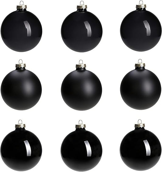 Black Glass Christmas Ball Ornaments for Xmas Trees, 3.15” Christmas Hanging Ornaments Set of 9 for Holiday Party Xmas Tree Decorations Gifts