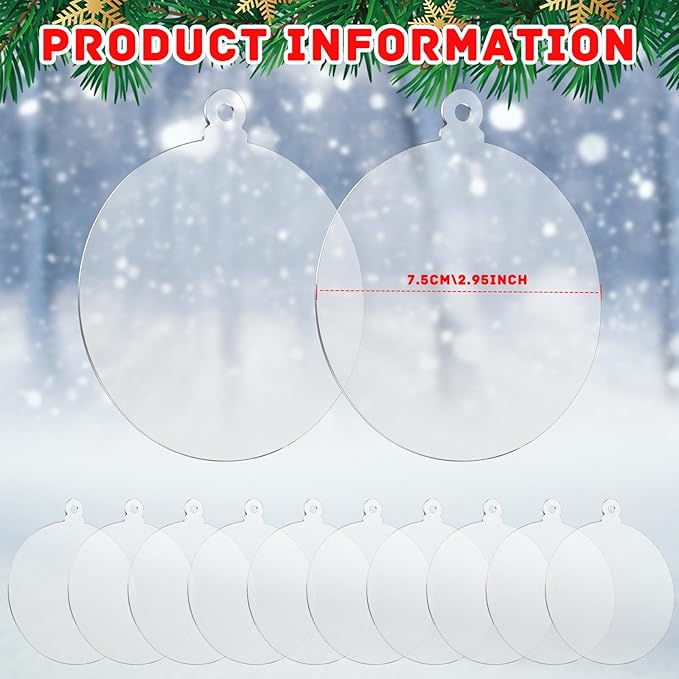 200 Pcs Christmas Acrylic Ornaments, Clear Ornaments DIY Blank Round Acrylic Ornament for Christmas Bauble Tree Decoration Tag Craft (3 Inches)