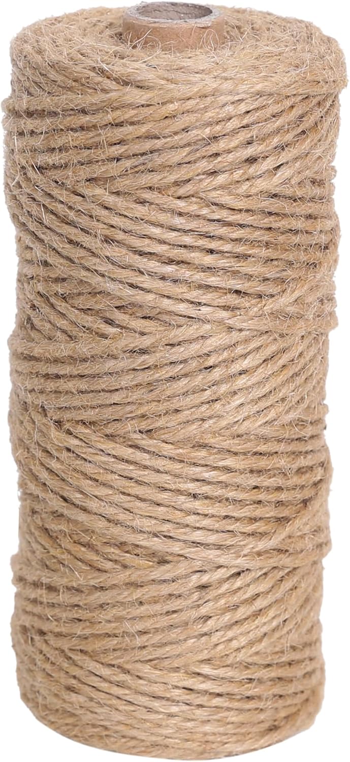 Natural Jute Twine 328ft 3mm,3Ply Twisted Thick Twine Rope Strong Jute String Roll for Crafts Gift Wrapping Gardening Home Decor Bundling Cat Scratching Post