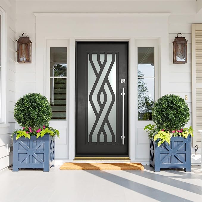 Set of 2 Artificial Boxwood Ball Trees for Outdoor with Spike, UV Resistant Faux Topiary Ball, Fake Plants Greenery Round Shrubs Bushes for Entryway Front Porch Decor