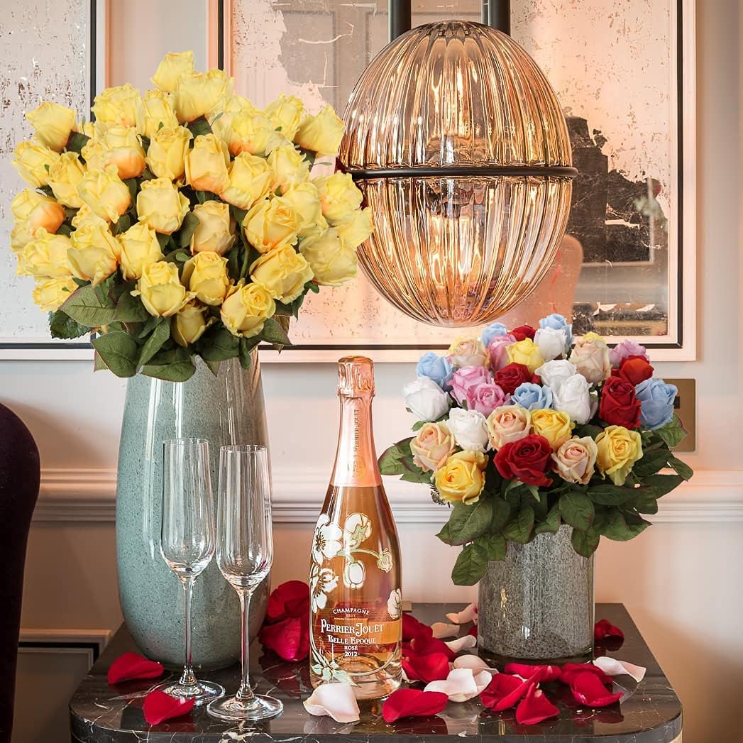 Artificial Realistic Roses Yellow Flowers 24" Real Touch Silk Roses Bouquet Long Stems Rose for Flower Arrangement Fake Roses Decor for Home Party Wedding Table Centerpieces Roses Realistic - 5 Pcs