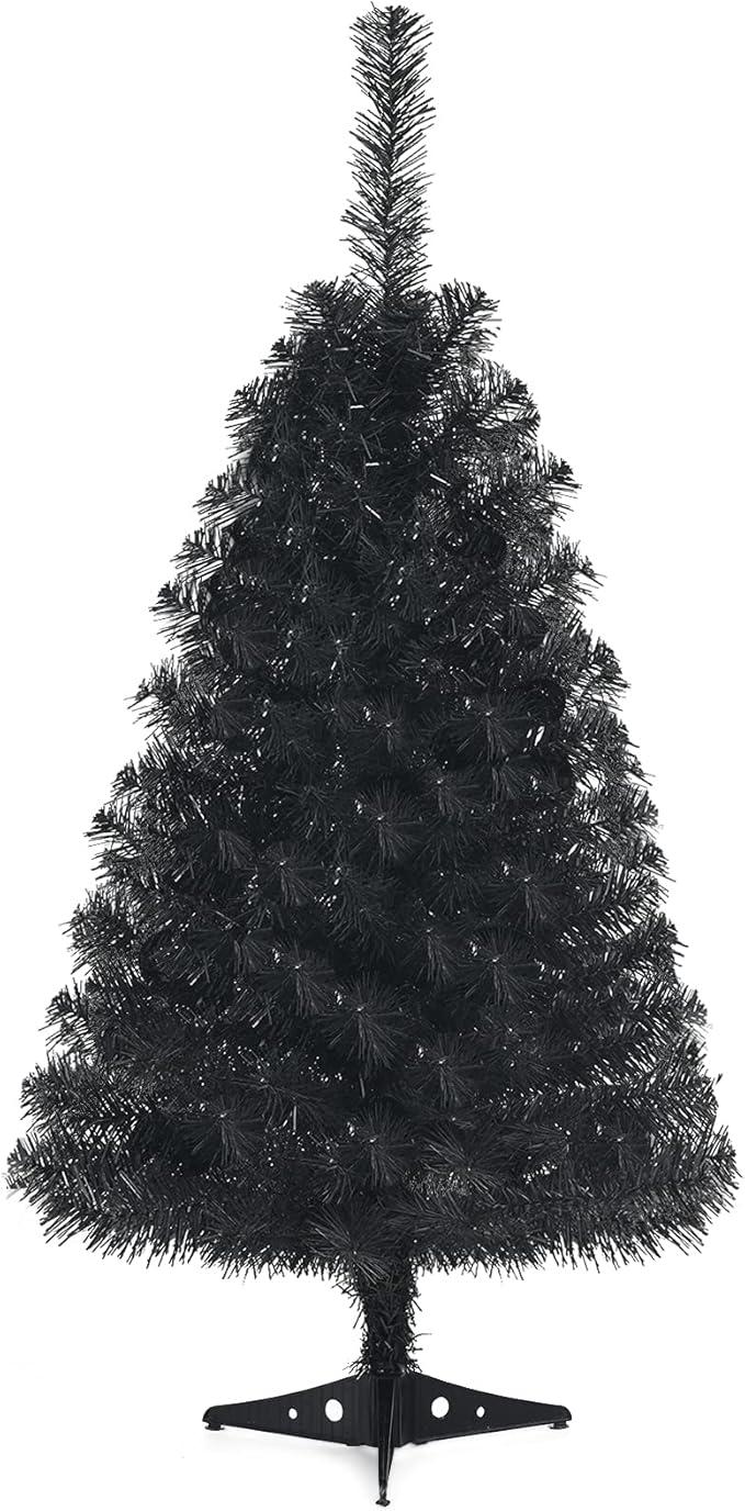 Happygrill 3FT Black Christmas Tree, Artificial Unlit Halloween Decoration Tree with 116 PVC Tips, Premium Small Xmas Tree for Home Office School Holiday Decoration