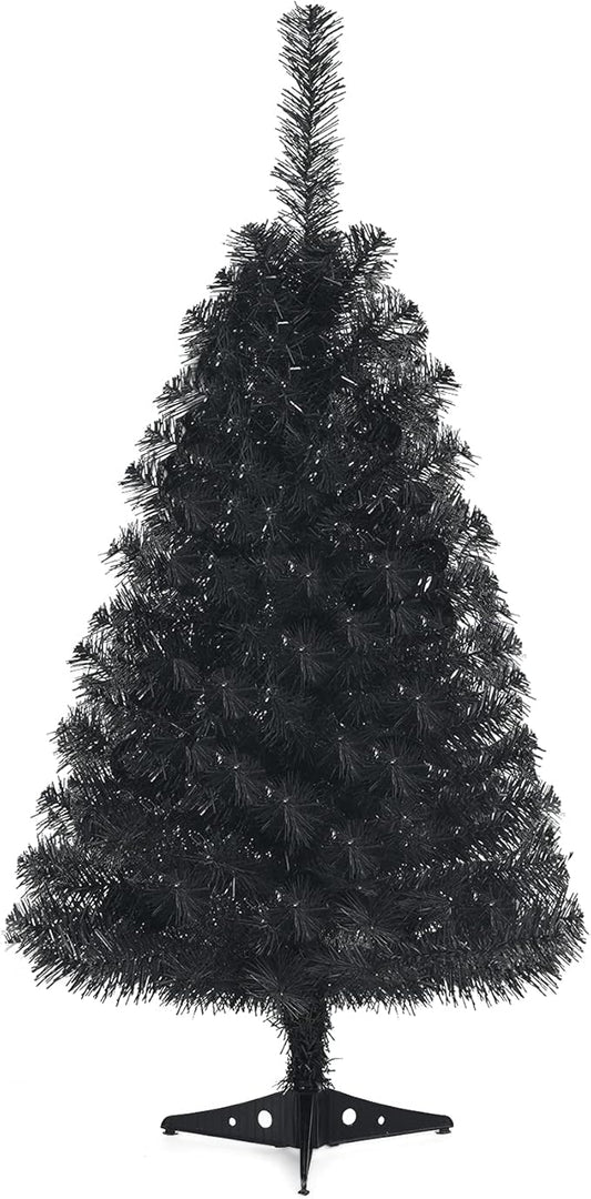 Happygrill 3FT Black Christmas Tree, Artificial Unlit Halloween Decoration Tree with 116 PVC Tips, Premium Small Xmas Tree for Home Office School Holiday Decoration