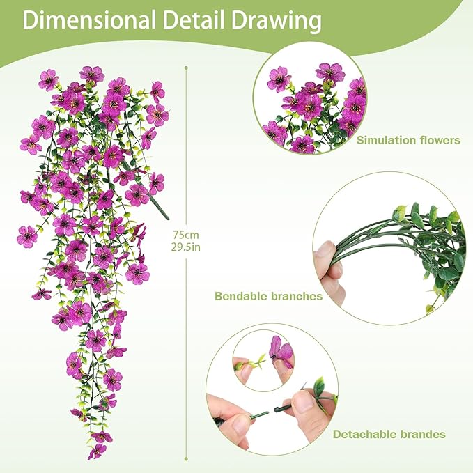 Artificial Hanging Flowers for Outdoors Faux Plants for Spring Summer Decoration,6 Bundles UV Resistant Realistic Silk Flowers Indoor Outside Garden Porch Patio Balcony Yard Farmhouse