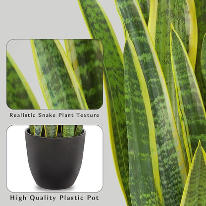 Hollyone Artificial Snake Plant Potted, 28 Inch Faux Sansevieria Trifasciata Plants Large Tall Tropical Fake Snake Plants Tree in Black Pots for Home Office Room Patio Garden Indoor Outdoor Decor