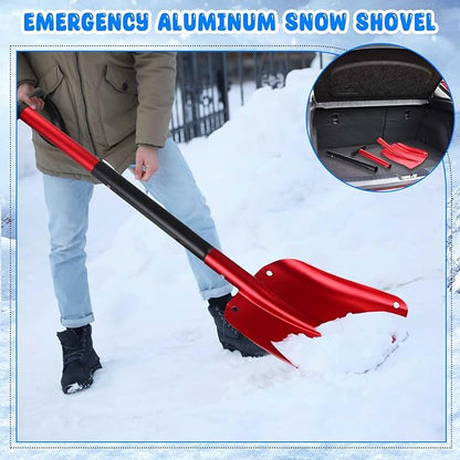 Gisafai 2 Pcs 34'' Detachable Emergency Snow Shovel for Car Aluminum Extendable Collapsible Snow Shovel Emergency Car Cleaning Equipment Suitable for Truck SUV Van Camp Outdoor (Red,Blue)