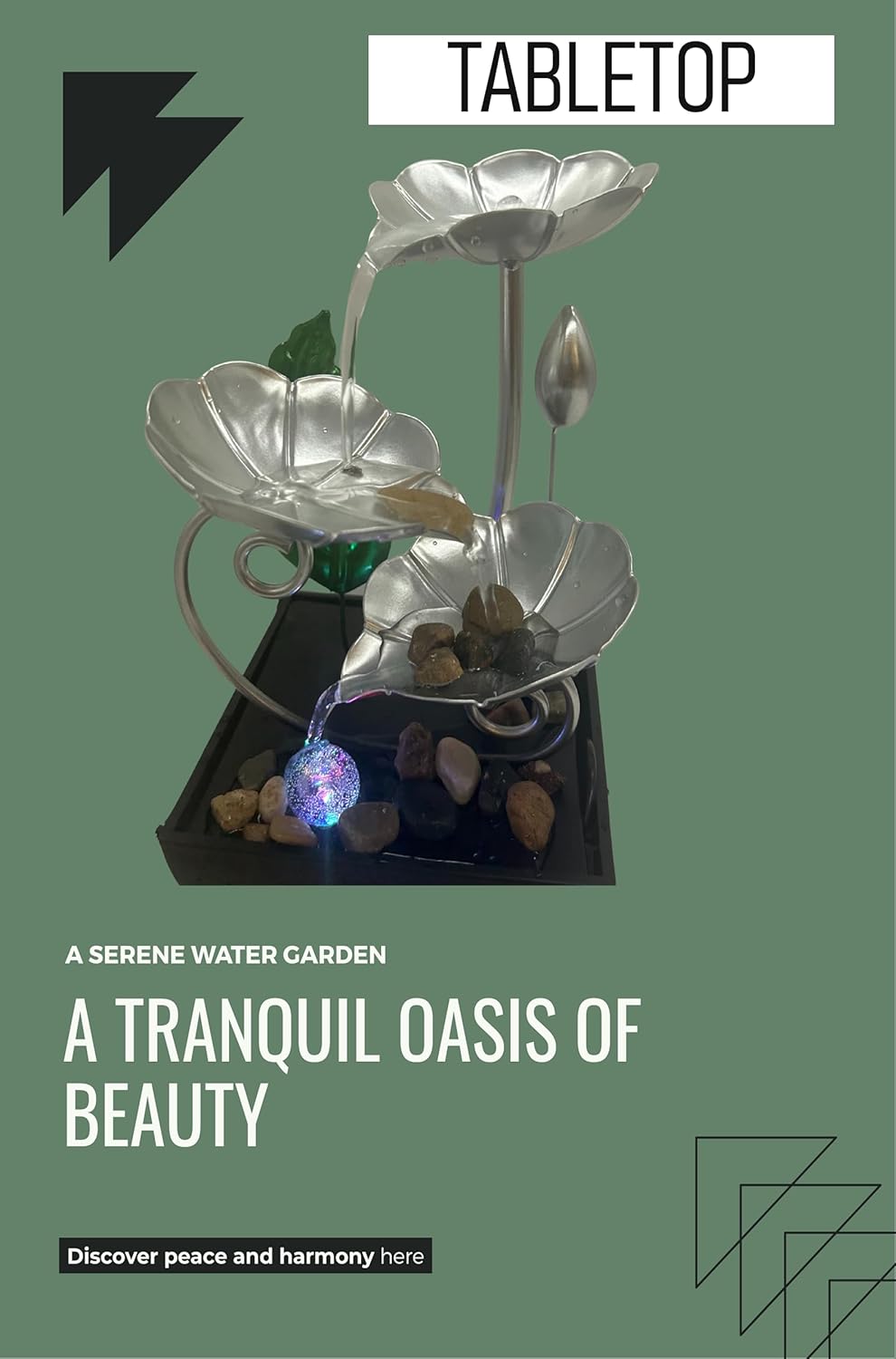 Tabletop Water Fountain with LED Light – Indoor Zen Décor with 3-Tier Design, Natural River Stones for Office, Home 8inch Tall