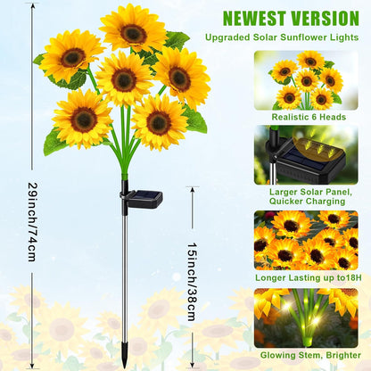 Sunflower Solar Lights Outdoor Decor, 6 Pack Solar Garden Decor 36 Waterproof Solar Sunflower Outdoor Lights for Garden Patio,Flower Bed, Pathway, Gift for Women, Mom, Grandma (6 Pack)