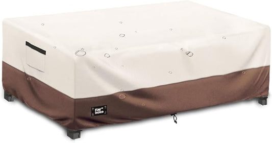 Patio Coffee Table Cover, 48"L x 28"W x 16"H Patio Rectangular Side Table Covers,100% Waterproof 600D Heavy Duty Outdoor Table Cover,Beige&Brow