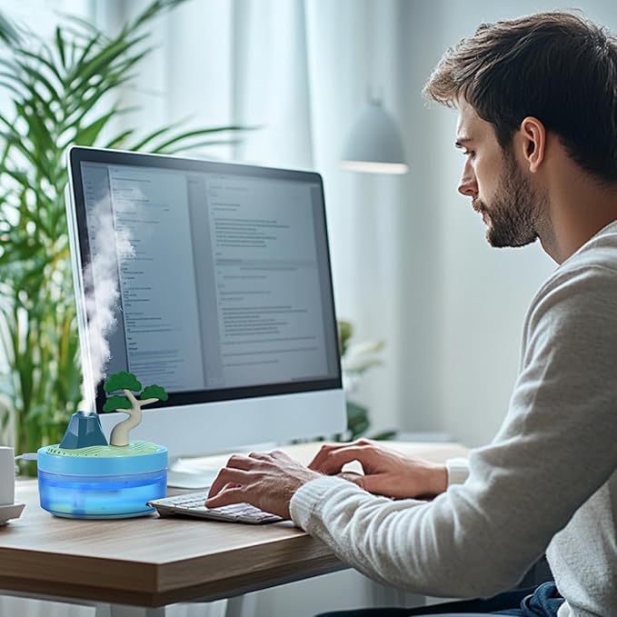 Cute Mini Humidifier 320mL Cool Mist Humidifie mute with 2 Mist Modes, for Home/Nursery/Office, Portable Mini Air Moisturizer,rechargeable mini humidifier(Blue)