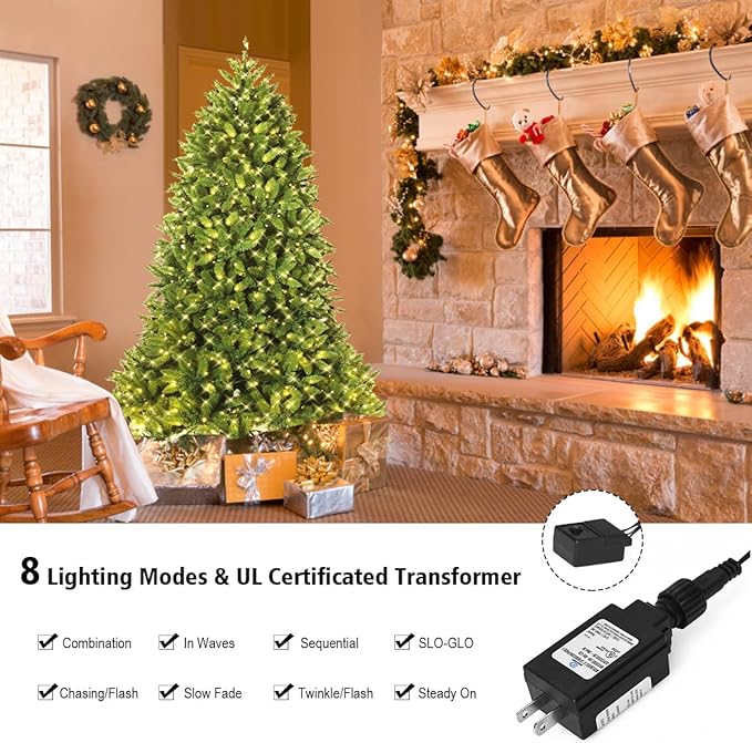 Goplus 6ft Pre-Lit Christmas Tree, Premium Hinged Artificial Fir Tree with 650 LED Lights, 1250 Branch Tips and Metal Stand, Easy Assemble, Xmas Decor for Home Office