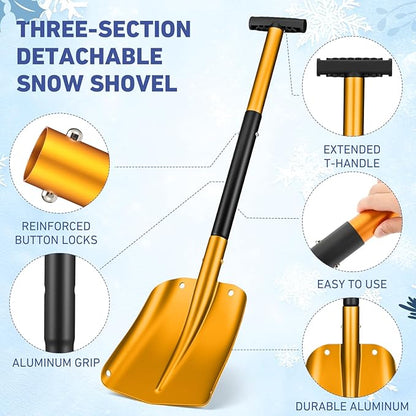 Gisafai 3 Pcs 34'' Detachable Emergency Snow Shovel for Car Aluminum Extendable Collapsible Snow Shovel Emergency Car Cleaning Equipment Suitable for Truck SUV Van Camp Outdoor (Red,Gold,Blue)