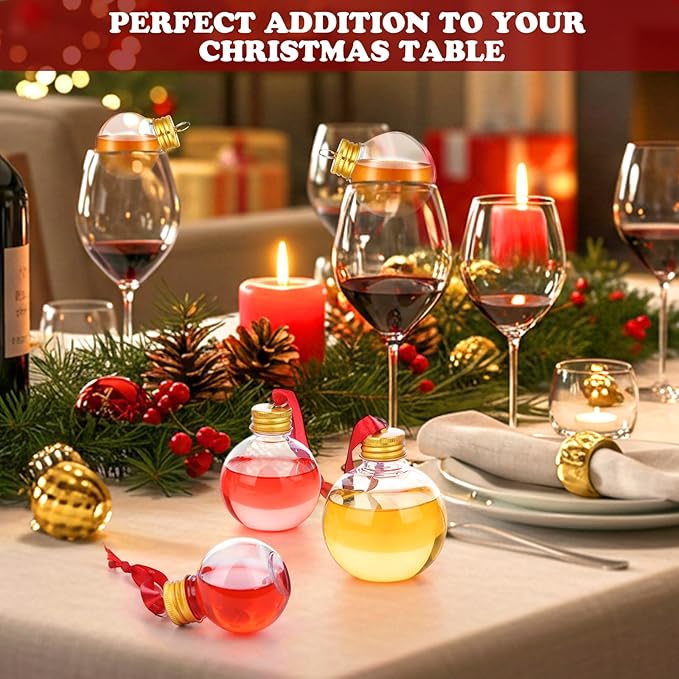 Patelai 18 Pcs Christmas Drink Balls Clear Shot Glass Ornaments Xmas Tree Fillable Ornaments Plastic Xmas Water Bottle Bulbs for Holiday Party Decorations(Round,50,100,150 ml)