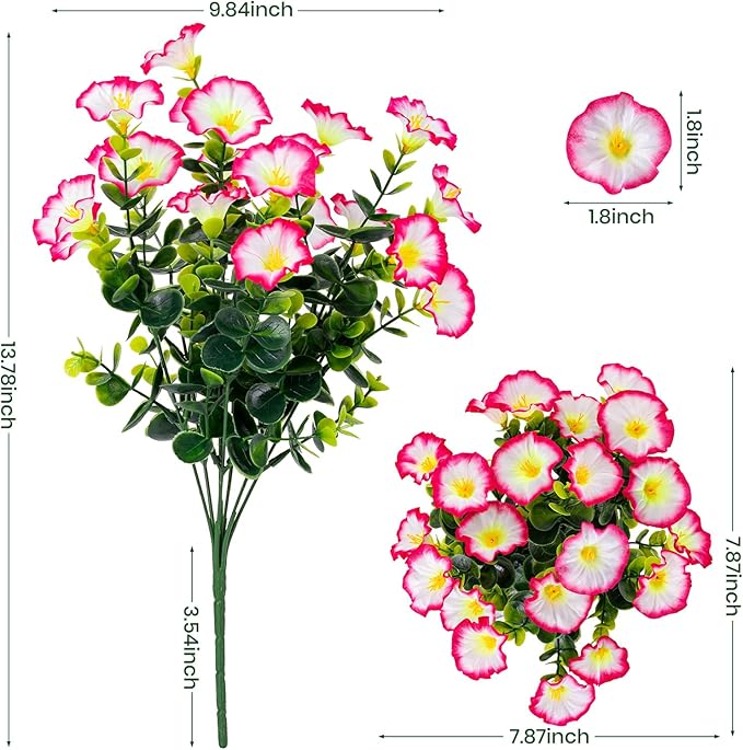 Artificial Faux Flowers for Outdoor 16 Bundles Boxwood Fake Morning Glory for Planter,UV Resistant Fake Flowers for Home Porch Patio Outside（Pink）