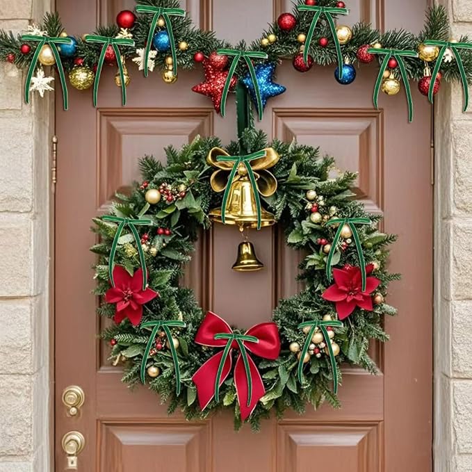 Spiritlele 30 Pcs Green Christmas Bows for Christmas Tree Velvet Ribbon Bow Knot Vintage Wreath Bows Ornaments for Xmas Holiday Home Decoration (5 x 7 Inch, Width of 3/8")