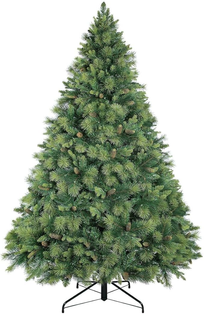 Naomi Home Vail 4.5ft Prelit Artificial Christmas Tree with Pine Cones, Foot Pedal, 561 Branch Tips, 300 Warm Lights and Metal Stand, 38" Wide Realistic Traditional Christmas Tree with Lights
