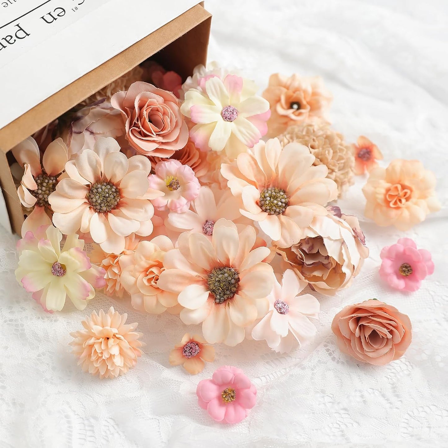 Faux Flower Heads Mini Champagne Artificial Flower Heads Fake Peony Daisy Rose Flowers Multicolor Small Silk Daisy Flower Heads for Craft Garland Wedding Party DIY Home Decoration,2-4 cm