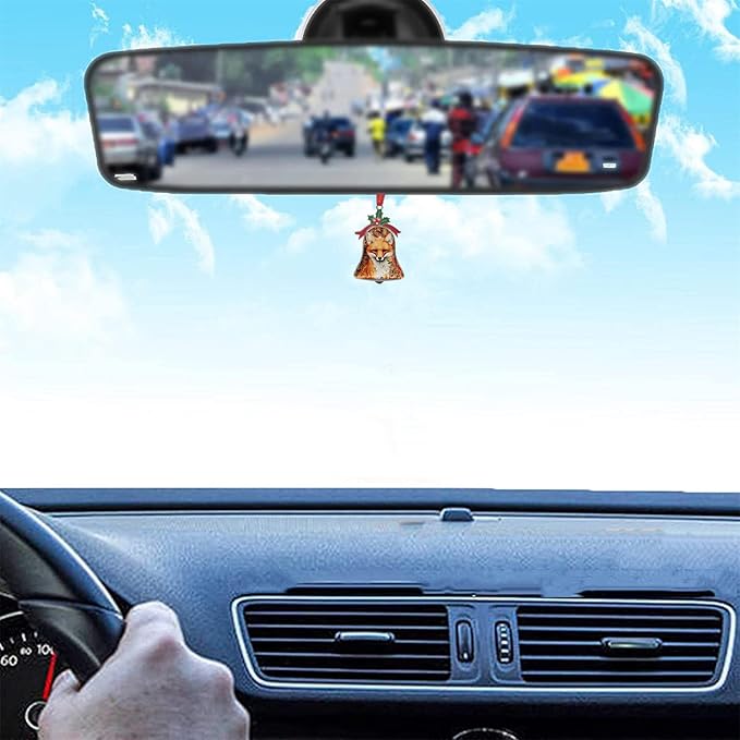 Christmas Ornament Bell Pendant Decorative Metal Glass Hanging Christmas Bell Ornaments for Home Decoration Party Decor (Flower Cute Fox)