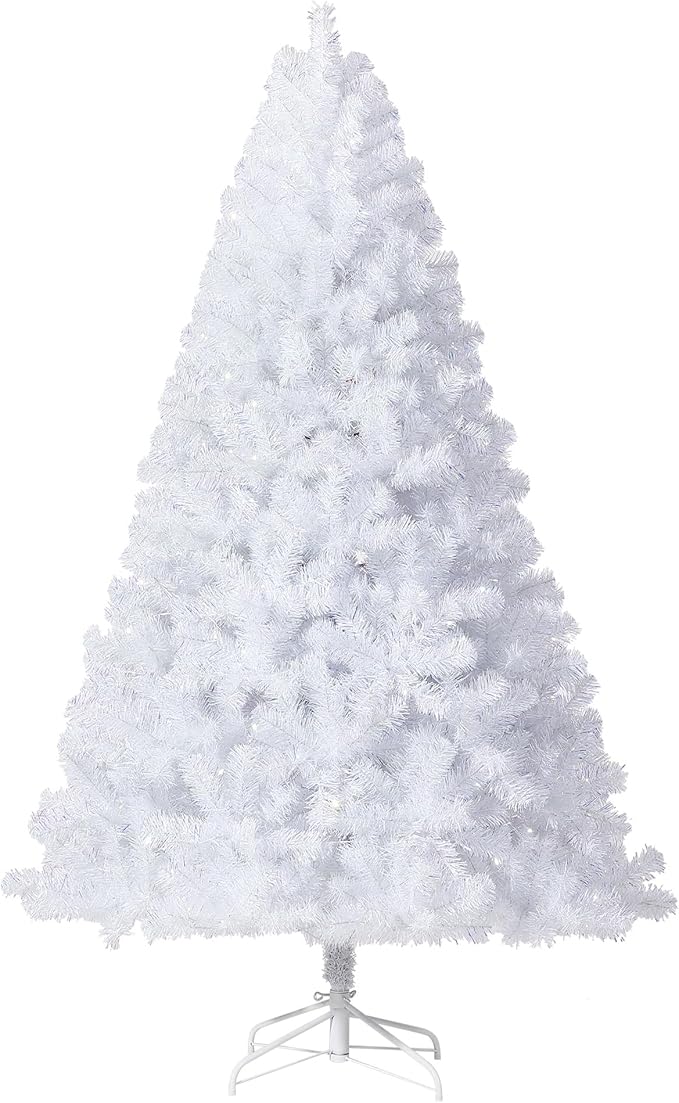GAOMON 6Ft Prelit Christmas Tree, White Tinsel Christmas Tree with 250 Warm White Led Lights & Sturdy Stand, Sparkle Xmas Decorations for Homes Offices, Parties, White