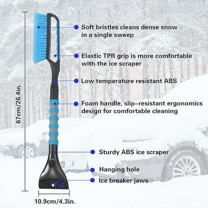 Snow Brush and Ice Scraper for Car Windshield,26.4" Window Scraper Deicer for Car SUV and Truck,Ice Scrapers and Brushes 2 in 1,Winter Car Automotive Exterior Accessories(2Pack Blue)