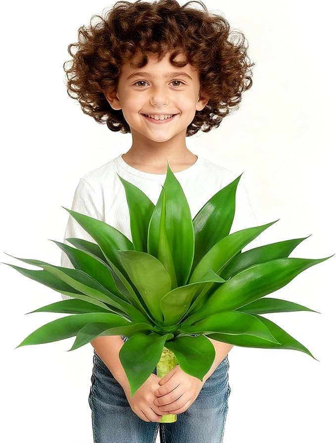 Artificial Agave Plant Fake Agave Plant Artificial Plants Outdoor Uv Resistant Artificial Fake Plants Suitable for Indoor Home Decor Outdoor Courtyard Balcony Terrace Decor 1Pcs,17.8'',Green