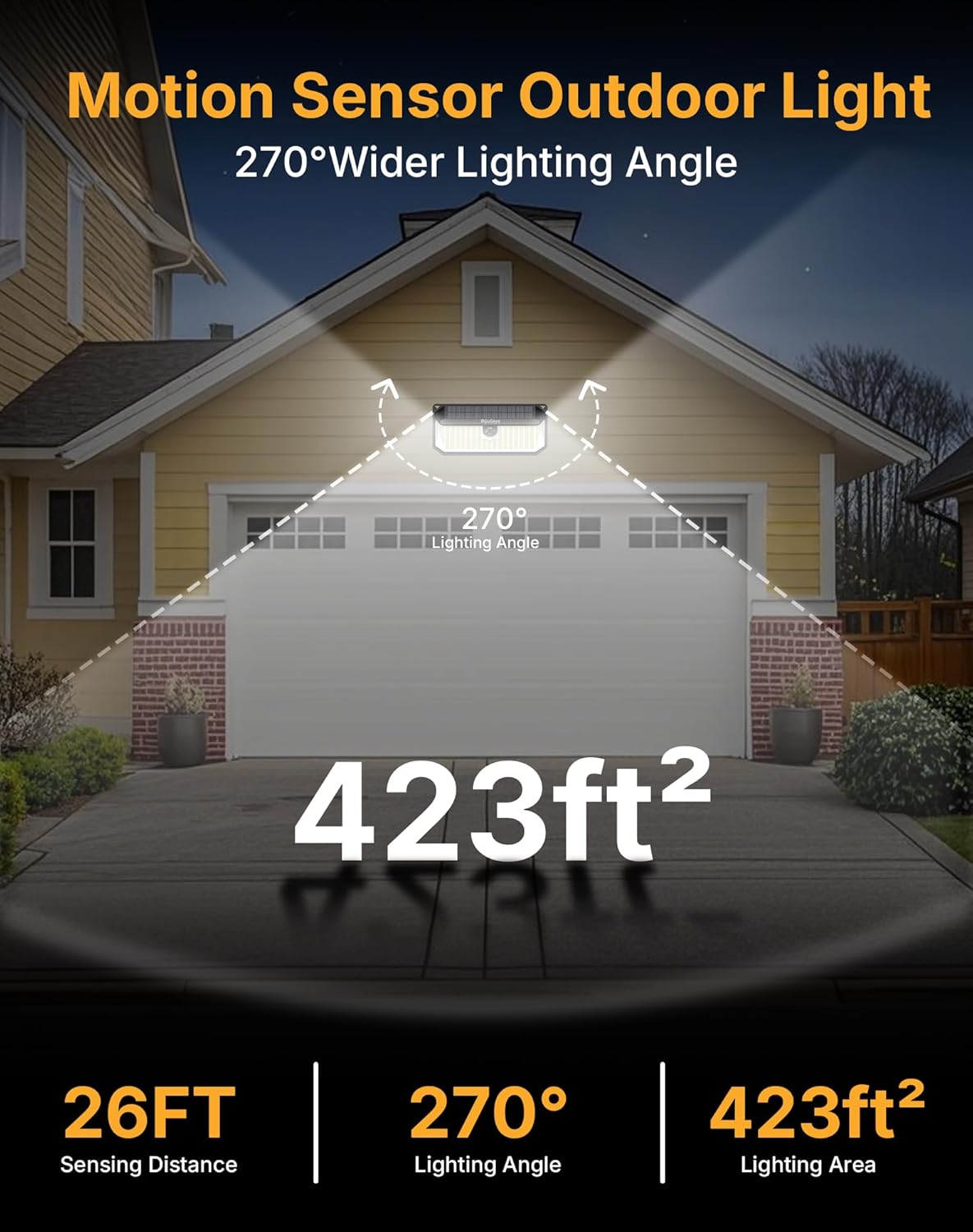 466LED 4000Lm Solar Lights Outdoor Waterproof for Security, 270° Angle & 3 Lighting Modes Motion Sensor Outdoor Lights IP68 Solar Light for Fence Garden Backyard Flood Dusk Garage 2pack