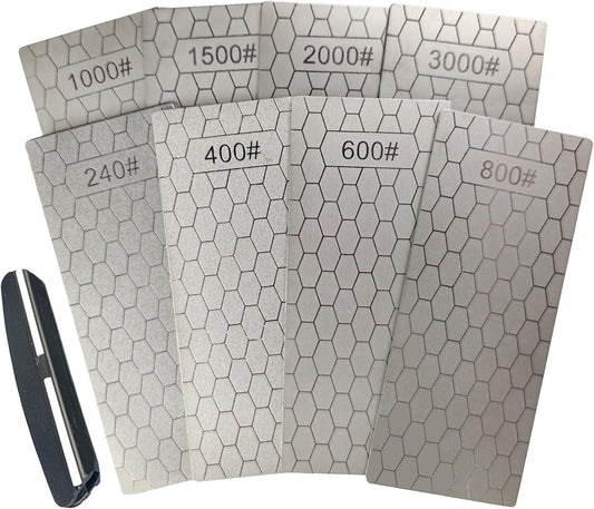 Diamond Sharpening Stone Set,8 Pcs Diamond Lapping Plate Coarse/Medium/Fine Grit Sharpener,240/400/600/800/1000/1500/2000/3000 Grit，Perfect Assistance Sharpener Angle Guide