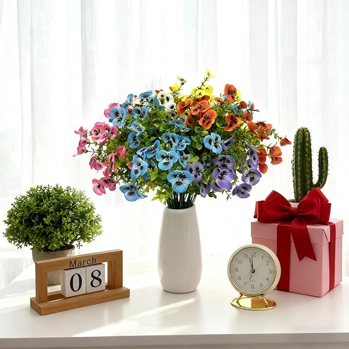 YHJZ Artificial Flowers Plants for Outdoor Indoor Garden Home Decoration Faux UV Resistant Silk Butterfly Flowers for Outside Planter Front Door Porch Yard Patio Window Box Home Decor(18 Bundles)