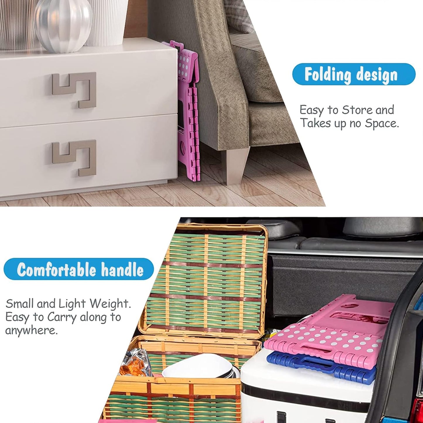 ACKO Folding Step Stool - 13 inch Height Premium Heavy Duty Foldable Stool for Kids and Adults, Kitchen Garden Bathroom Stepping Stool (Pink)