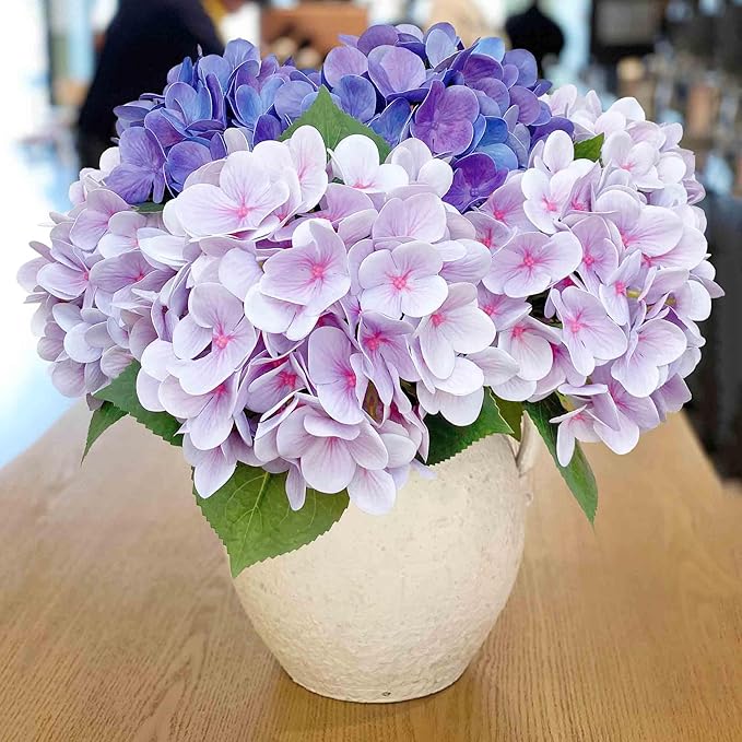 6pcs 23 inch Mix Purple Hydrangea Artificial Flowers，Real Touch Latex Hydrangea Flowers Realistic Table Centerpiece - Purple