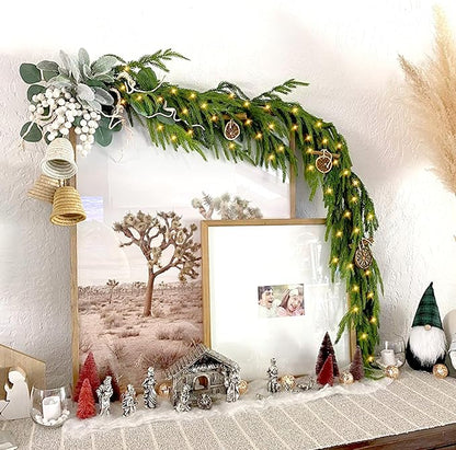 Faux Norfolk Pine Christmas Garland – Real Touch Greenery Artificial Cedar Christmas Garland for Fireplace Mantel, Staircase, Door Frame, Holiday Indoor Winter Décor (Prelit-6FT)