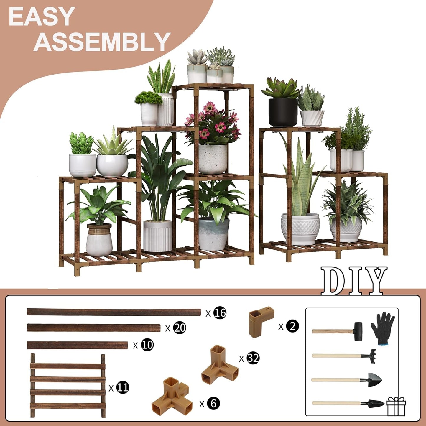 HOMKIRT 12 Tier Corner Plant Stand with Grow Lights for Multiple Plants, Tiered Plant Shelf Indoor Plant Holder Rack Flower Stand for Living Room Balcony Patio Porch Garden