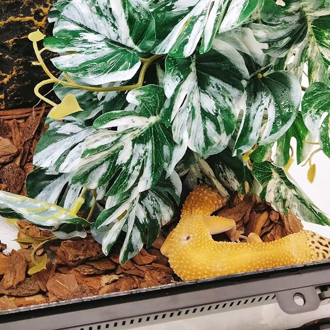 Reptile Fake Plants for Terrarium Artificial Tank Decor Accessories Suitable for Bearded Dragon Ball Python Crested Leopard Gecko Lizard Chameleon Snake-Monstera