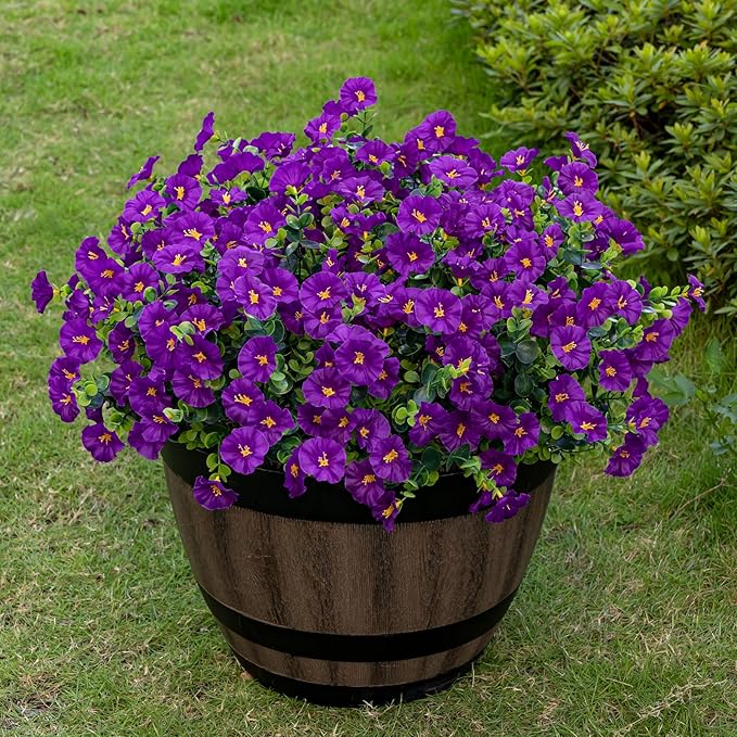 Lnoicy Artificial Flowers for Outdoor 12 Bundles Eucalyptus Fake Flowers for Planter,UV Resistant Fake Morning Glory for Home/Porch/Garden Decoration（Fuchsia）