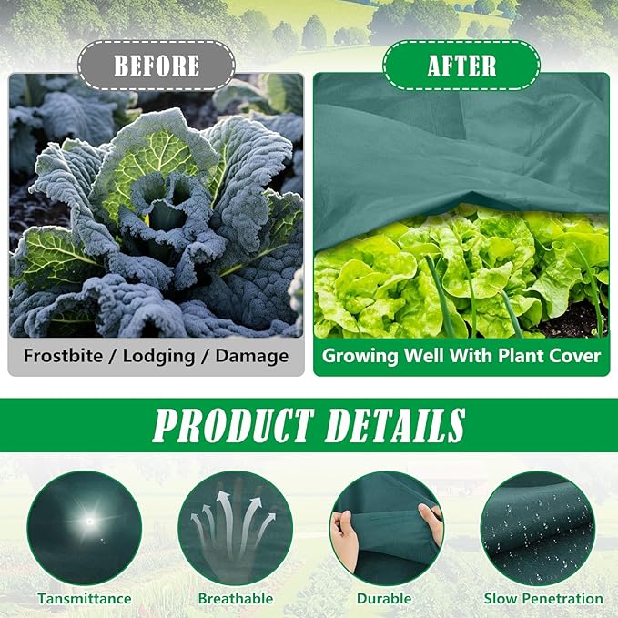 UQM 10 X 50 Ft Plant Covers Freeze Protection, 1.9oz/Yd² Thickened Frost Cloths Blankets for Outdoor Plants, Frost Protection Plant Cover for Winter Vegetables Plants Raised Bed