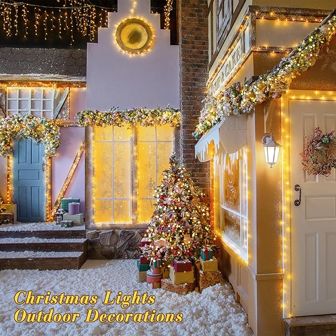 JMEXSUSS 230ft 720 LED Warm White Christmas String Lights Outdoor, Plug-in Outdoor String Lights with Remote Control, Clear Wire 8 Modes Christmas Tree Light for Bedroom Tree