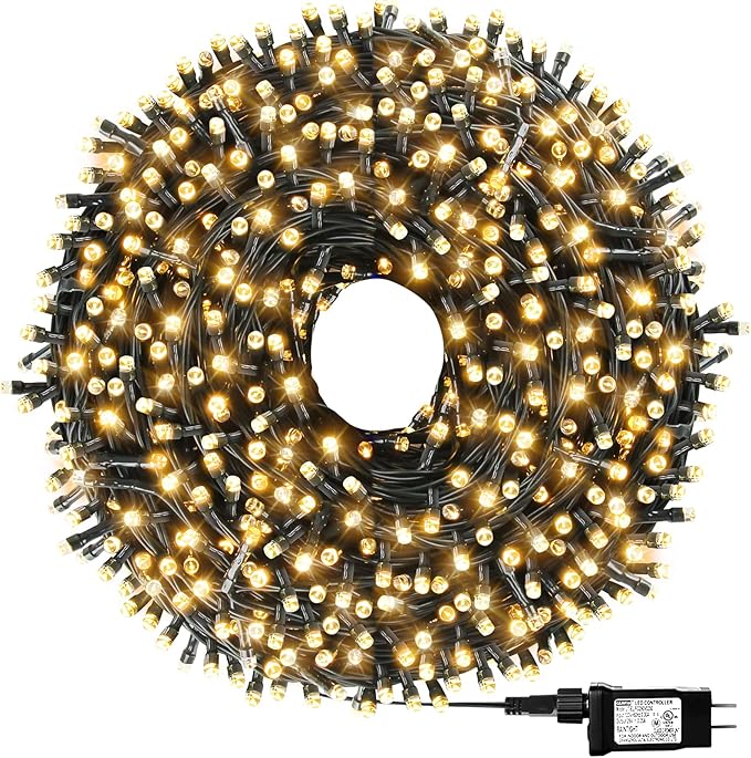 1000 LED 328ft 8 Modes with Timer Christmas String Lights IP55 Outdoor Waterproof UL Certificated Indoor Fairy Lights Garden Patio Wedding Christma Trees Parties Decoration Warm White