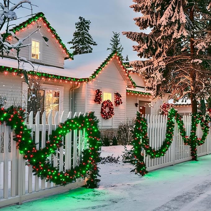 75.8 FT 200 LED Red and Green Christmas Lights Indoor Outdoor, Timer & Memory Function & 8 Modes, Extendable Green Wire, Waterproof Fairy Twinkle String Light for Xmas Tree Holiday Party Garden Yard