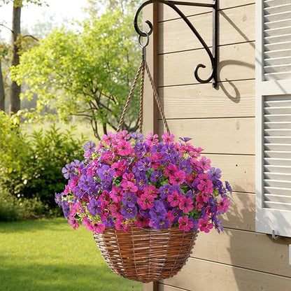 Lifewit Artificial Flowers for Outdoor Indoor, 12 Bundles Plastic Fake Flowers Daisy with Eucalyptus Leaves for Home Garden Decor, Porch, Window Box(Mix for Fuchsia Purple)