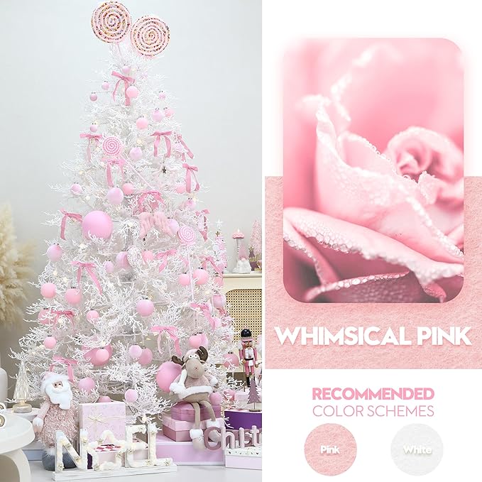 Sea Team 16-Pack Flocked Velvet Christmas Tree Ball Ornaments Set, Hanging Velour Baubles, Shatterproof Plastic Decorations for Xmas Tree, Wreath, Garland, 80mm/3.15 Inches, Pink