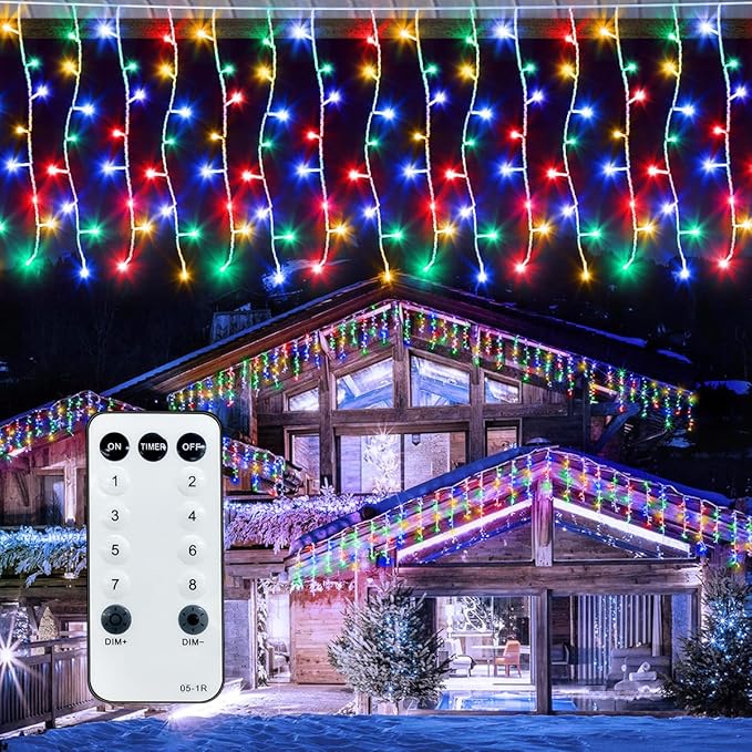 42FT Icicle Lights, Christmas Outdoor with 400LED 75 Drops, IP65 Waterproof Eaves Lights, 8 Modes, for Christmas Eaves Garden Room Decoration Multicolor