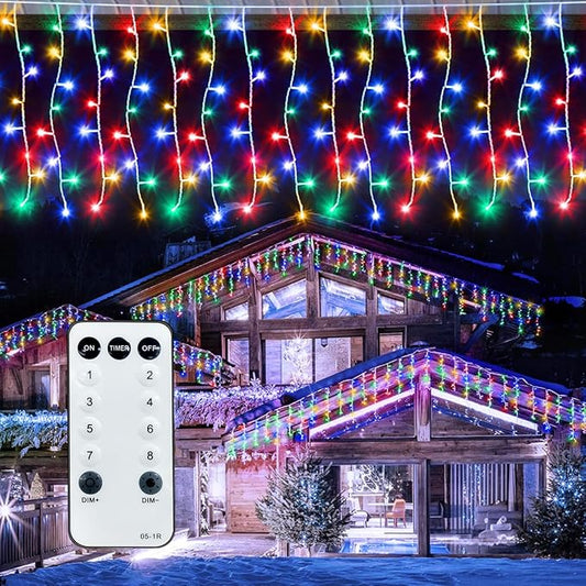 42FT Icicle Lights, Christmas Outdoor with 400LED 75 Drops, IP65 Waterproof Eaves Lights, 8 Modes, for Christmas Eaves Garden Room Decoration Multicolor